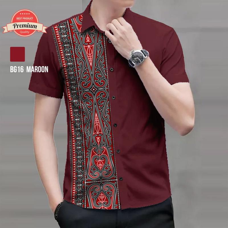 Angelaco | Kemeja Batik Batak | Batik Etnik Lengan Pendek Pria Motif Gorga BG16 2
