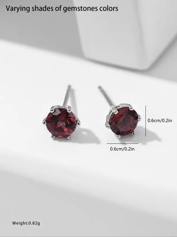 S925 Sterling Silver Garnet Decorated Stud Earrings, Fashionable Jewelry for Women & Girls, Trendy All-match & Exquisite Jewelry for Birthday Gift 1