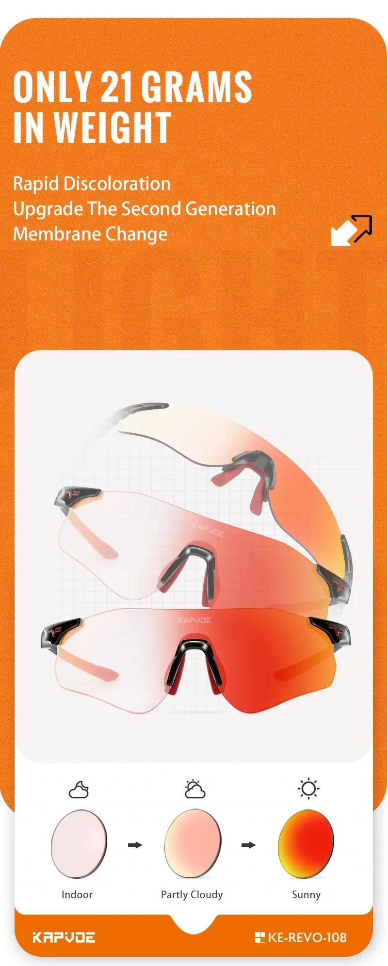 Product Introduction of Kapvoe Men Running Sunglasses Cycling Glasses Colared Photochromic Glasses Purple UV400 Bike Eyewear MTB Sports Bicycle Goggles 14