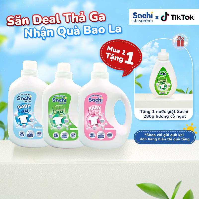 Nước giặt xả Sachi organic cho bé dung tích 2 lít giúp làm sạch chất bẩn, giữ màu sợi vải