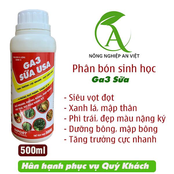 Phân bón GA3 sữa Kích thích sinh trưởng cây trồng GA3 sữa chai 500ml; Kích bật chồi, nở ngọn, bung đọt, ra hoa, đậu trái