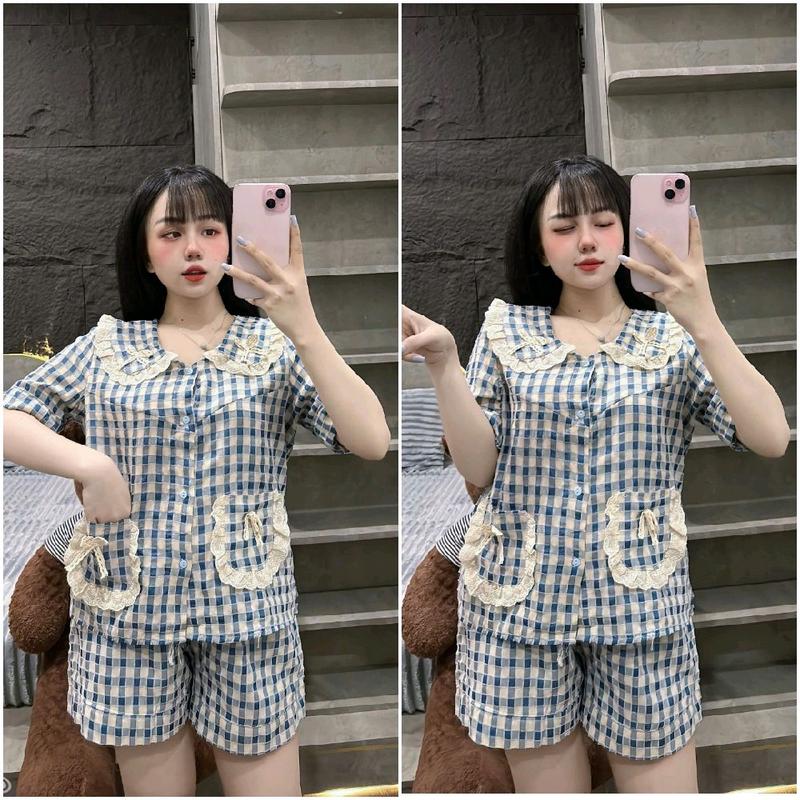 Bộ Đùi Mặc Nhà Cho Nữ Áo Vải Đũi Kẽ Mềm (40-58kg) - Women Voi Nho Kem 3