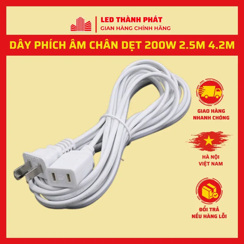 Dây nối âm CHÂN DẸT 200W liền phích cắm , Dây nguồn phích âm 0