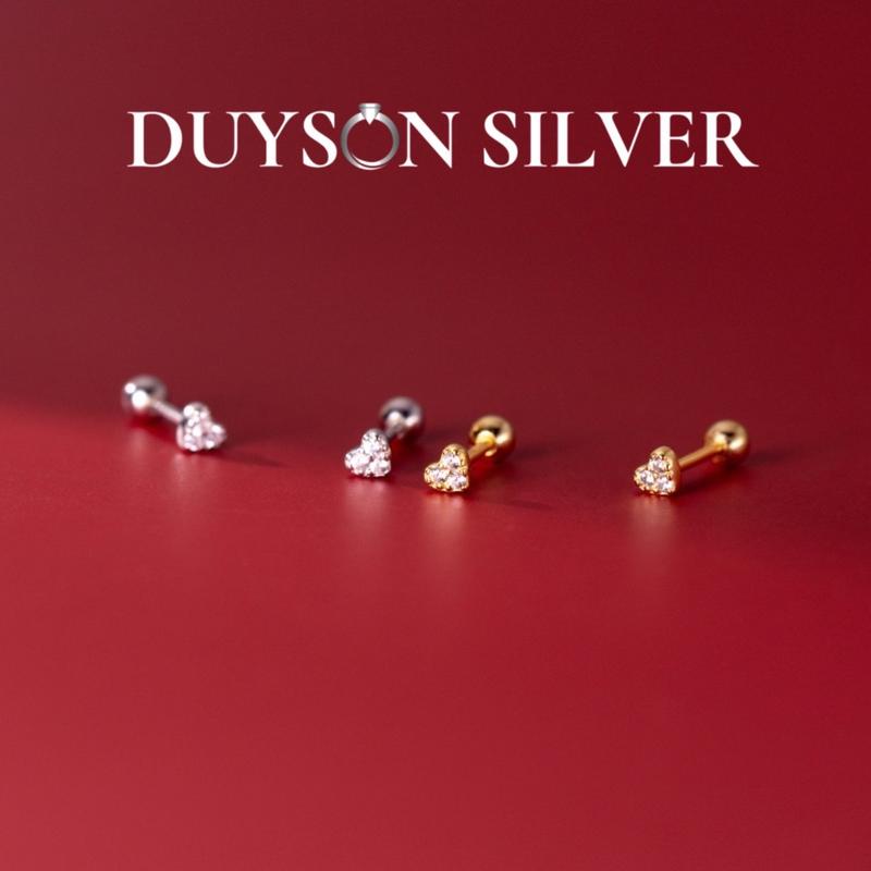 Khuyên tai nữ bạc Ý 925 cao cấp mạ vàng hình trái tim chốt bi xoáy, Bông tai bạc DUYSON SILVER (1 CHIẾC) [KCBX10]
