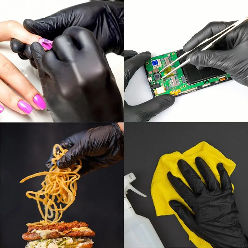 Disposable Rubber Cleaning Gloves, 30/50/100pcs Durable Black Household Cleaning Protector Gloves, Suitable for Kitchen, Tattoo Cleaning, Hair Dyeing, Kitchen Gadgets 6