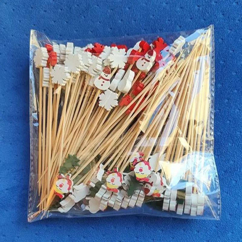 Dụng Cụ Nhọn Trái Cây Giáng Sinh, Tăm Tre Dùng Một Lần, Tăm Bông Hình Bông Tuyết, Cây Giáng Sinh, Ông Già Noel, Người Tuyết, Đồ Dùng Dùng Một Lần, 50 Cái / túi 7