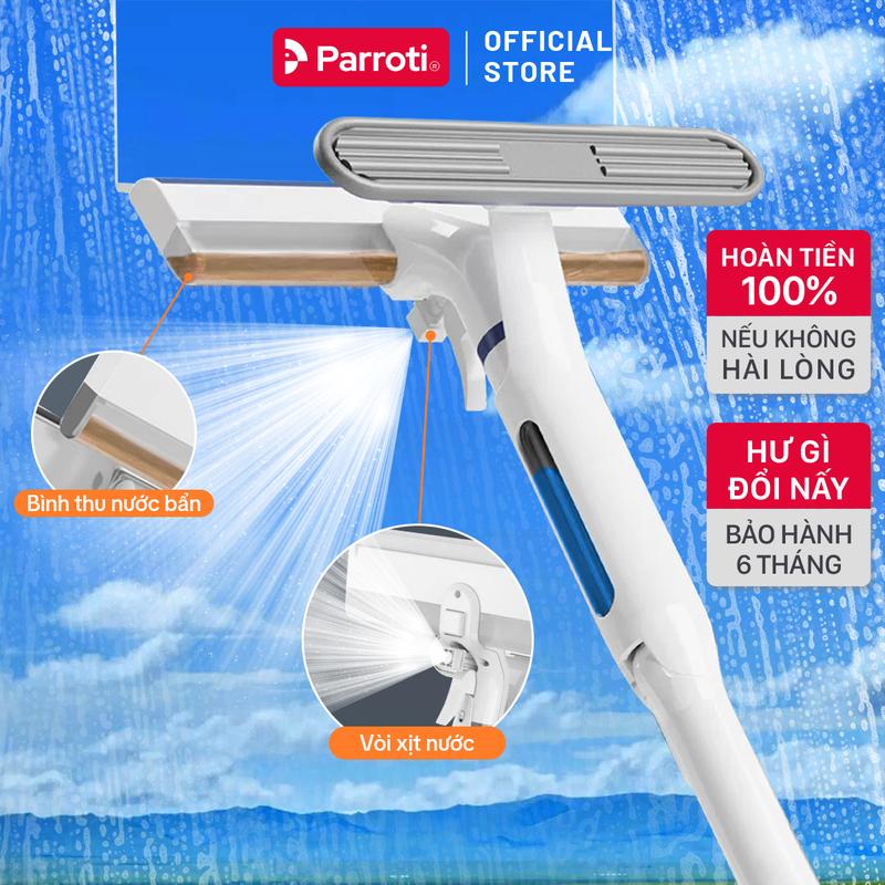 Cây Lau Kính Gạt Chùi Kính 4 Trong 1 Phun Sương Thu Nước Bẩn Cán Nhôm Tăng Giảm Độ Dài Parroti Shiny SN04