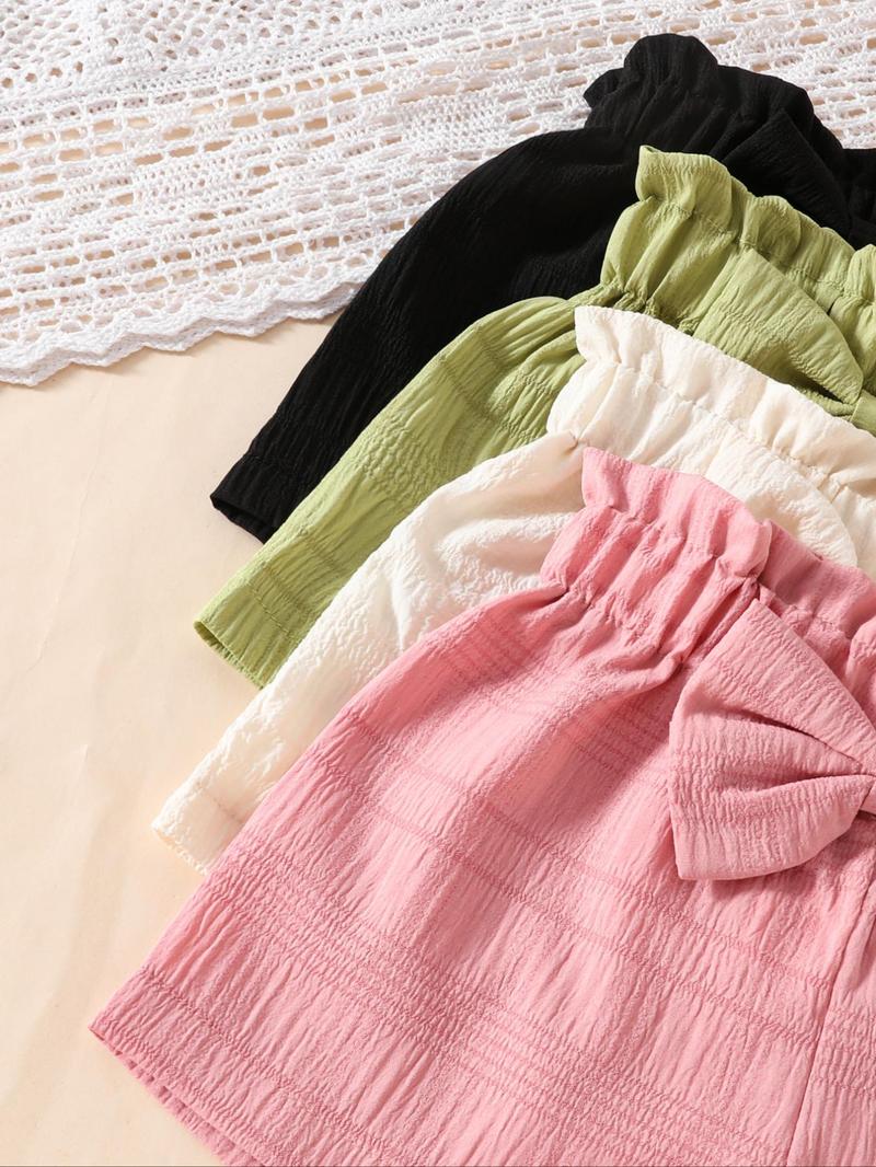 Product Introduction of Toddler Girl's Bow Decor Shorts, Cute Casual Solid Color  Shorts for Summer, Toddler Girls Bottoms for Daily Wear 4