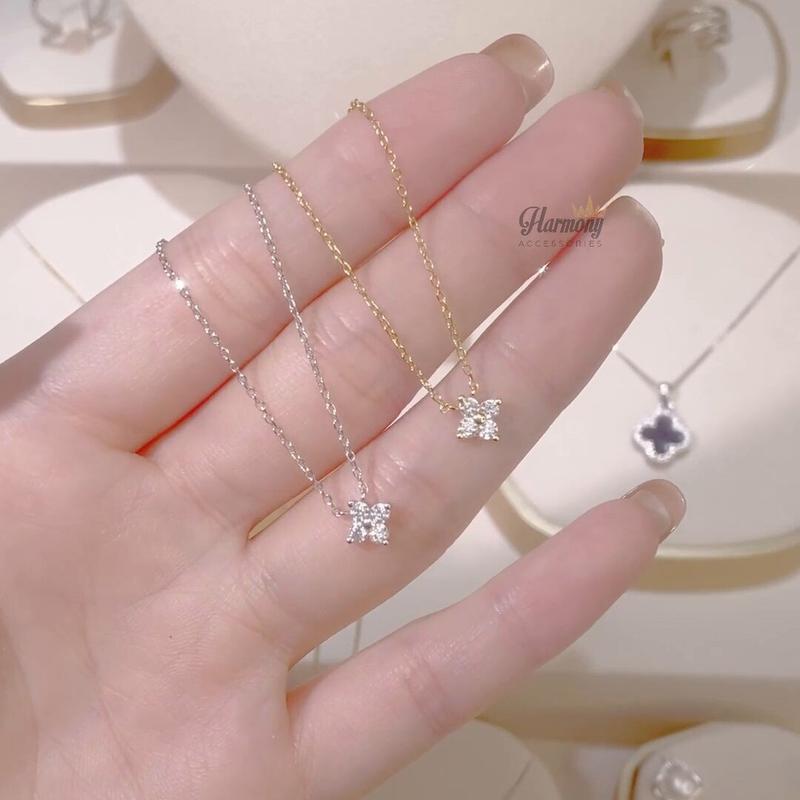  Dây chuyền nữ vòng cổ bạc 925 mặt cỏ 4 lá đính đá mạ vàng 14k  | TRANG SỨC BẠC HARMONY VC141 