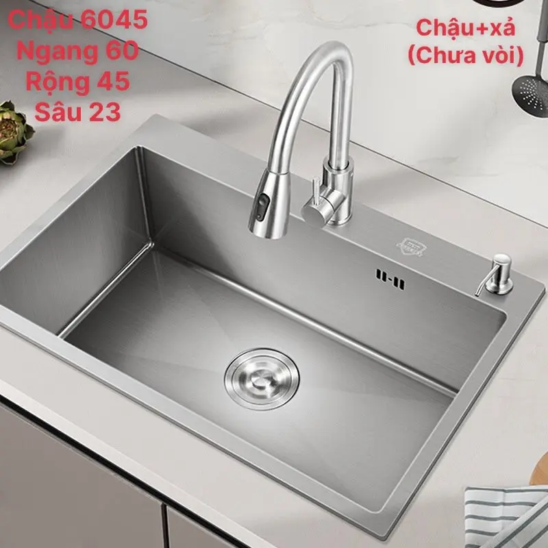 Chậu Rửa Chén Bát INOX SUS 304 N17 6045 NA.GRAND và Bộ Xả chậu XẢ TO 2 LỚP