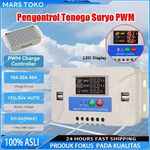 COD Pengontrol Surya PWM 30A Smart Intelligent 12V 24V Otomatis Layar LCD Besar 4 USB Output 5V 2A Max Input 46V Discharge 10A Kontrol Cahaya Timer Setting [Mars Toko] Ready Stock