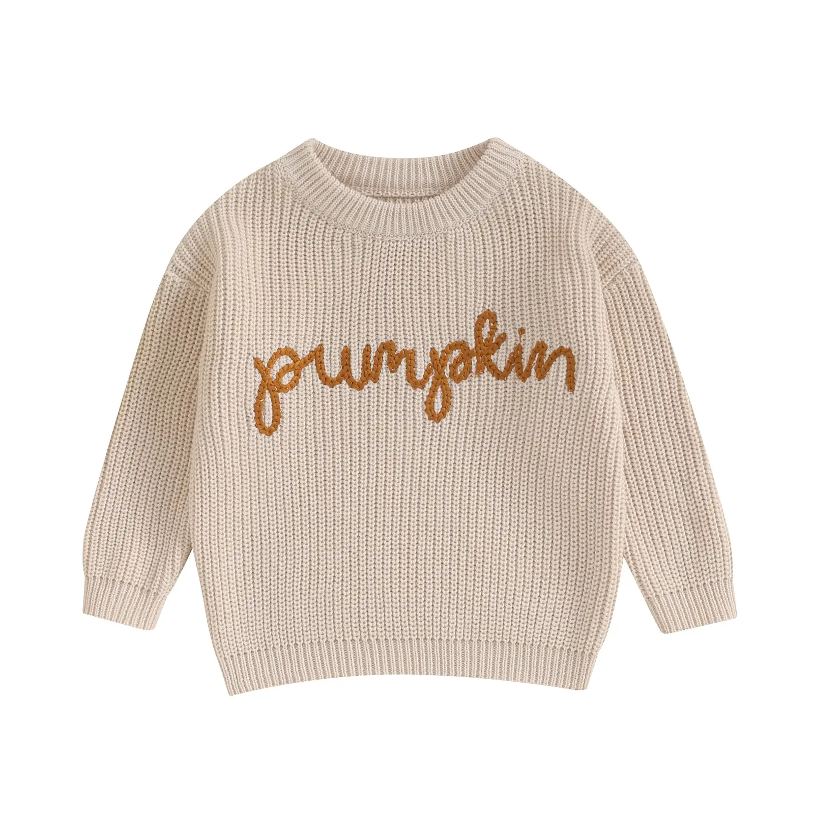 Toddler Baby Girls Autumn Winter Knit Sweater 0-3 Years Long Sleeve Crewneck Letter Embroidery Pullover Knitwear