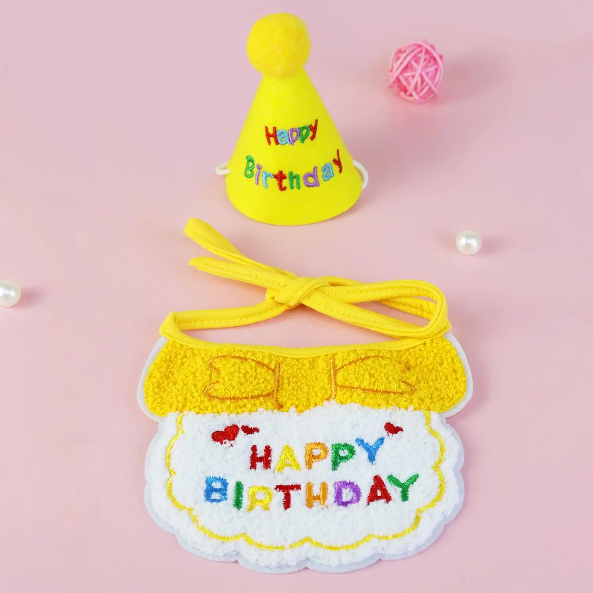 Cute Birthday Themed Pet Costume Kit, 1 Set Pet Birthday Hat & Bib Kit, Pet Birthday Decoration, Dog & Cat Clothing Supplies