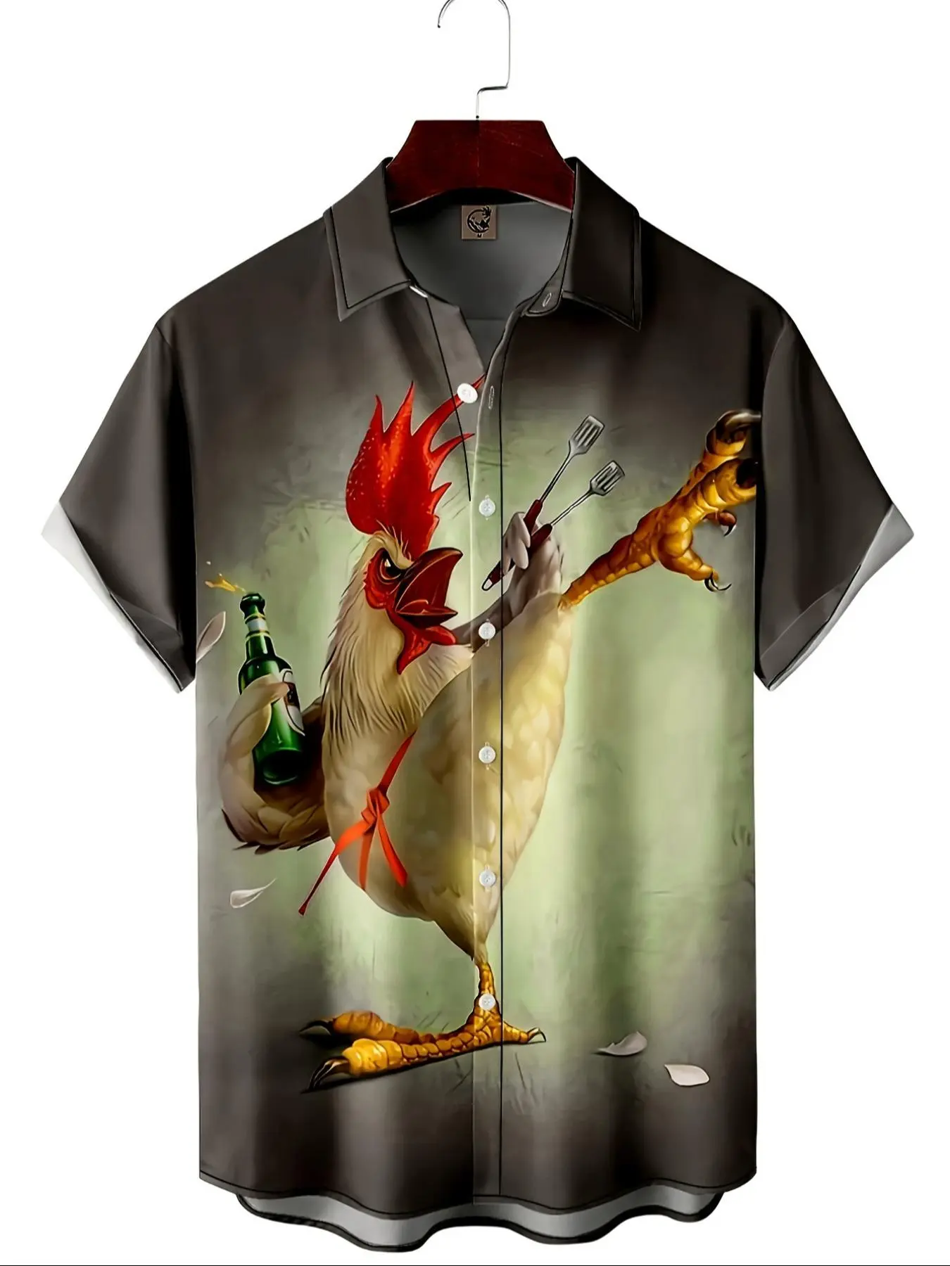 Men's Cartoon Rooster Print Short Sleeve Shirt, Regular Fit Casual Fashion Comfy Button Shirt for Summer, Men's Top for Daily Wear