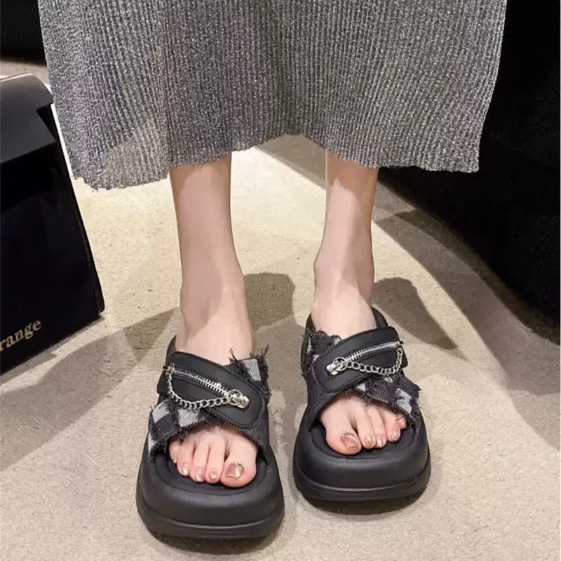 Dép nữ hottrek cao 4cm VYSHOESSHOP Rin Khoá  Bắt Chéo Kiểu Dáng Hàng Quốc VYSH-DNT-421- (lấy chuẩn size ) Women GiàY Nhung - DéP, Cao Su, Hoa 7