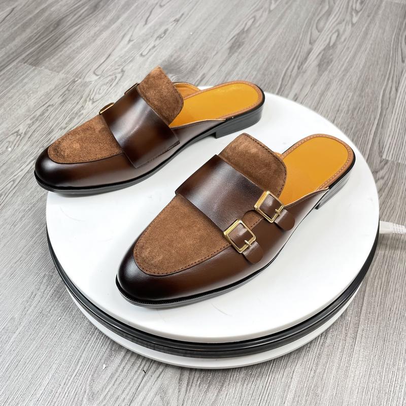 GS02 Giày Sục Da Nam Đai Khuy Vá Da Phong Cách Trẻ Trung Năng Động Cao Su Len