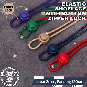 (AQ) Tali Sepatu Elastis dengan Zipper Lock model Tombol Elastic Shoelace BUTTON Zipper Lock Panjang 120cm