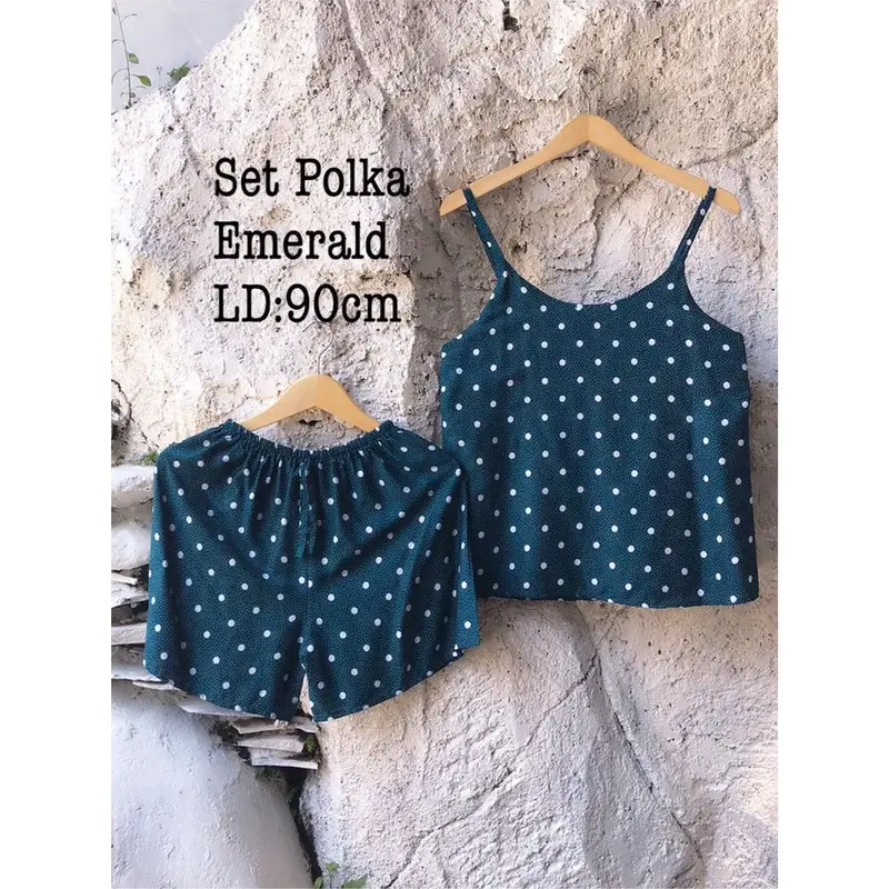 ONE SET PIYAMA TANKTOP POLKA Setelan Rayon Wanita 3