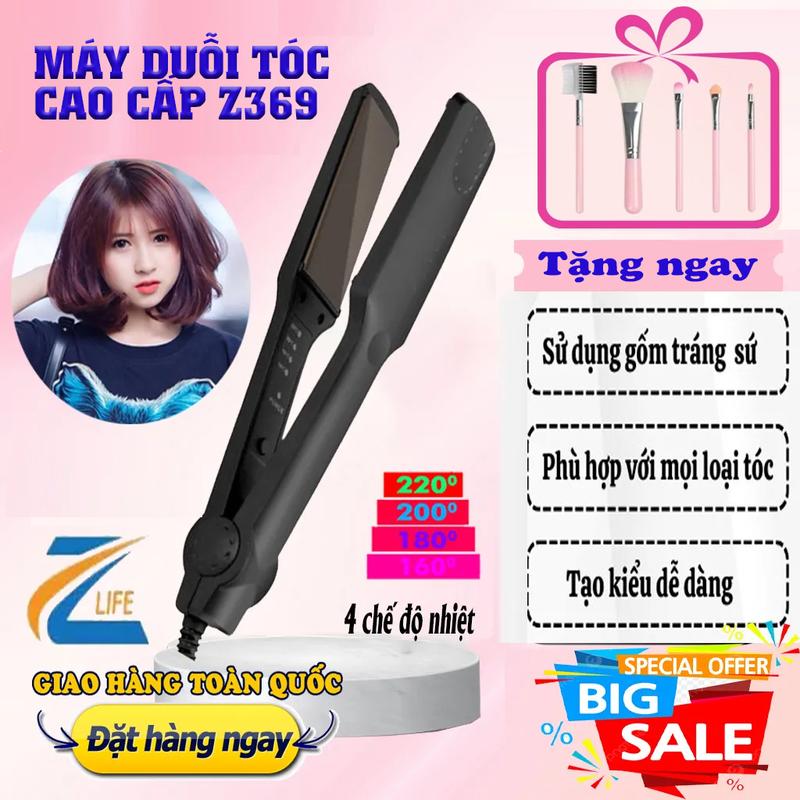 Máy duỗi tóc ép tóc  Z369, máy là kẹp làm thẳng tóc chính hãng, kéo tóc thẳng không gây hư tổn, bán kèm máy dập xù bấm tóc mini, máy uốn xoăn