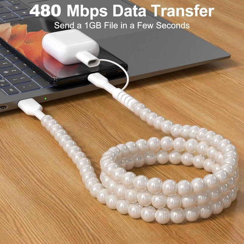 Creative Beaded 2-in-1 Data Cable, Portable Fast Charging Cable, Multifunctional Portable Fast Charging Cable for iPhone Android, Electronic 4