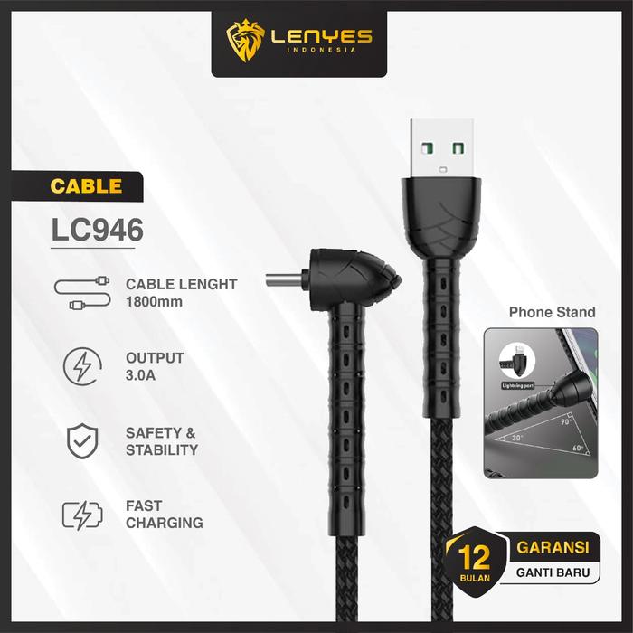Gambar LENYES LC946 3A 1.8 Meter Phone Stand Data Cable Fast Charging Nylon Anti putus Anti kusut kabel cas tebal original - Lightning dari LENYES INDONESIA Kota Administrasi Jakarta Pusat Tokopedia