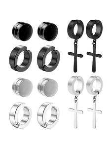 Arete magnéticos, Aretes colgantes y de aro de acero inoxidable con cruz, Joyería de moda para fiestas, decoración diaria de ropa, Joyería comodín y exquisita para regalo de cumpleaños