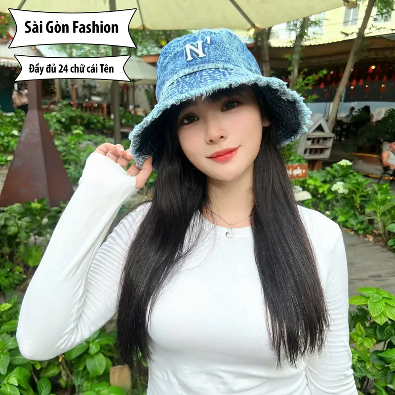 Mũ Bucket Tua Rua Chữ Cái từ A-Y chất Cotton form Unisex Nam Nữ 3