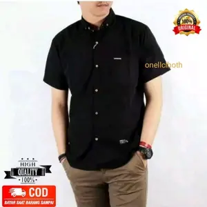 KEMEJA PRIA POLOS LENGAN PENDEK KASUAL FORMAL Katun Standar Hitam Navy Casual Putih