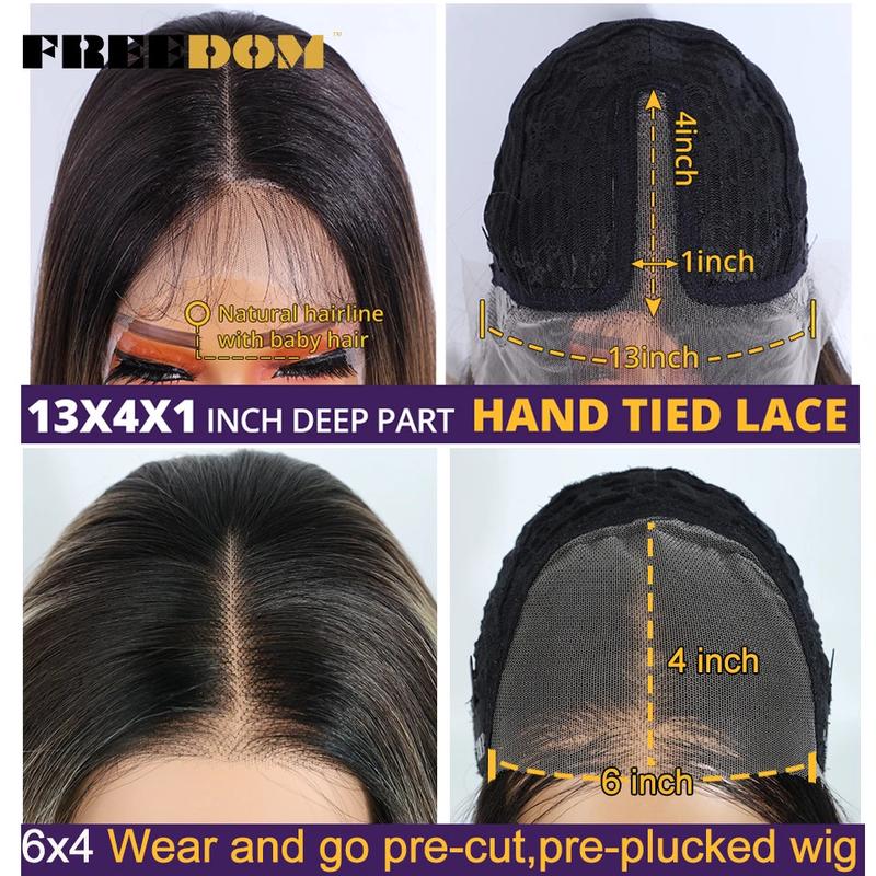 Product Introduction of Synthetic Lace Front Wigs For Black Woman Layered Straight Wear and Go Glueless Wigs Ombre Brown T Part & 6x4 Pre Plucked Wig 7
