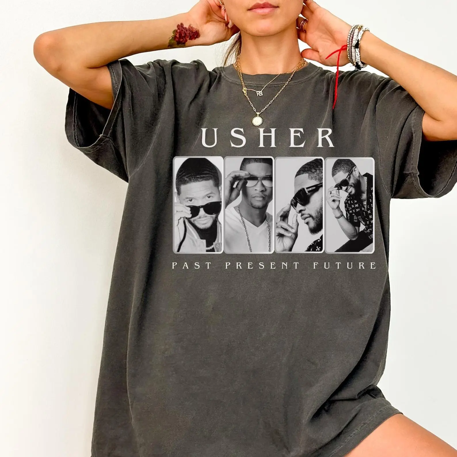 Usher shirt,Usher tshirt,Usher Concert Shirt,Past Present Future,Usher tour,Usher past present future tshirt design,Usher world tour shirt Casual Comfort Fit Fabric Streetwear