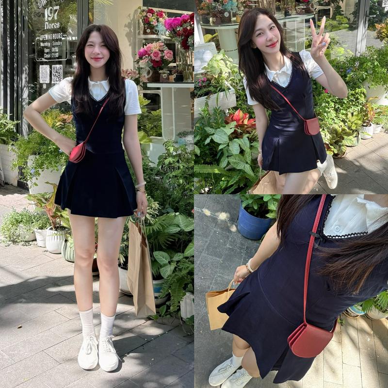 (KÈM ÁO THUN POLO) Set váy ôm body viền ren xếp ly kèm áo thun polo JOEI DRESS