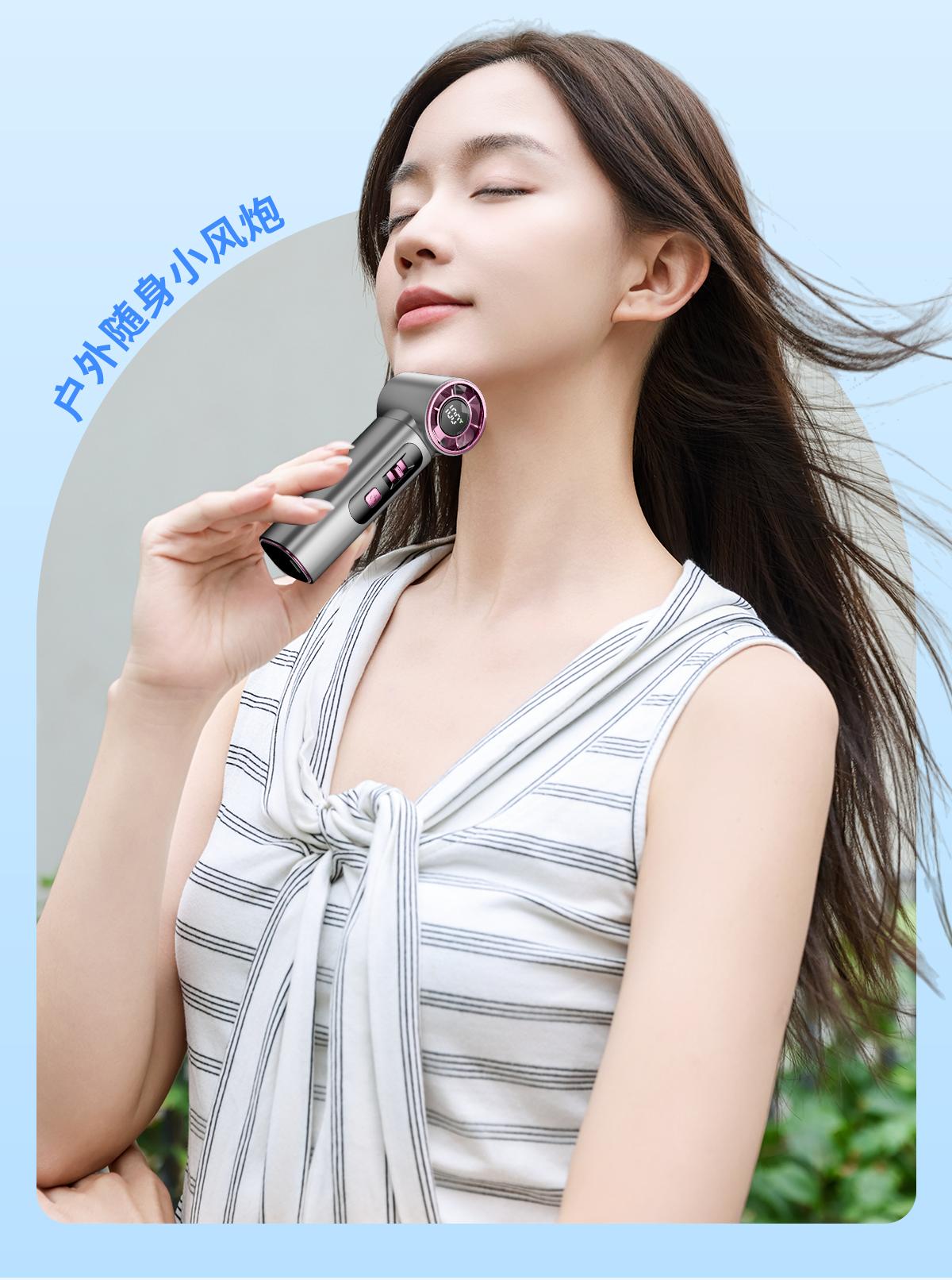 Kipas Pendingin, Kipas Genggam Mini Bergaya, Kecepatan Angin Ekstra Tinggi dengan 100 Pengaturan Kecepatan, Kipas Turbin Portabel untuk Luar Ruangan