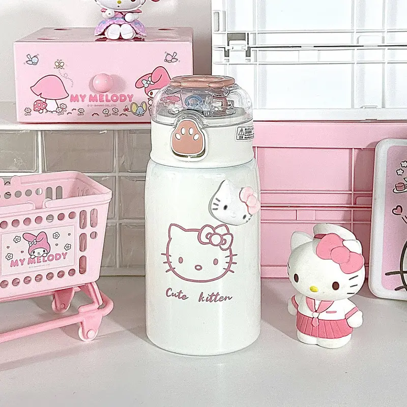 Bình Nước Giữ Nhiệt Bằng Inox 304 Thiết Kế Hình Gấu Dễ Thương Với Ống Hút, Nhãn Dán Không Thấm Nước 7