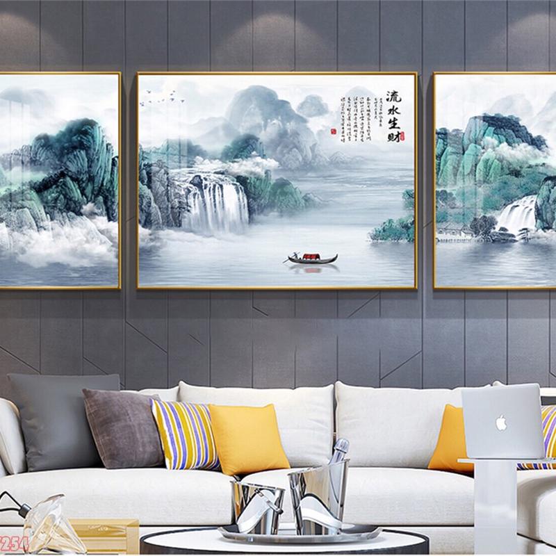 tranh tráng gương khổ lớn 2mx1m phong cảnh nhẹ nhàng đẹp sẵn treo/Tranh phong cách cổ kính sang trọng/ Tranh phong cảnh hùng vĩ/ Tranh  thủy mặc thư pháp Phòng Khách Treo Phòng Decor Tường Treo Tường