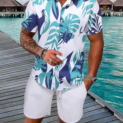 Short Sleeve Summer Beach Outfit Male Mens Beach Outfits