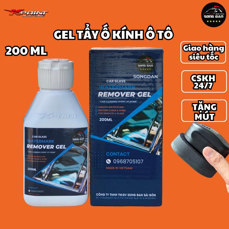 Gel Vệ Sinh ố Kính Ô Tô Song Dan (dạng ủ), tẩy màng dầu, Ố kính, cặn canxi  200ml [Tặng mút  và khăn, không dùng cho gương, không tẩy cặn vôi hóa ] cancan xioto nuoc ruakinhoto cancan  xi