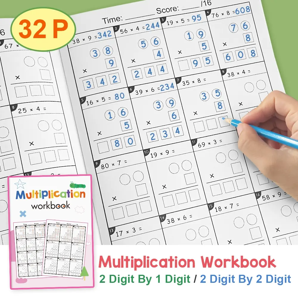 32 Pages 2 Digit Multiplication Math Workbook for Kids Children ...