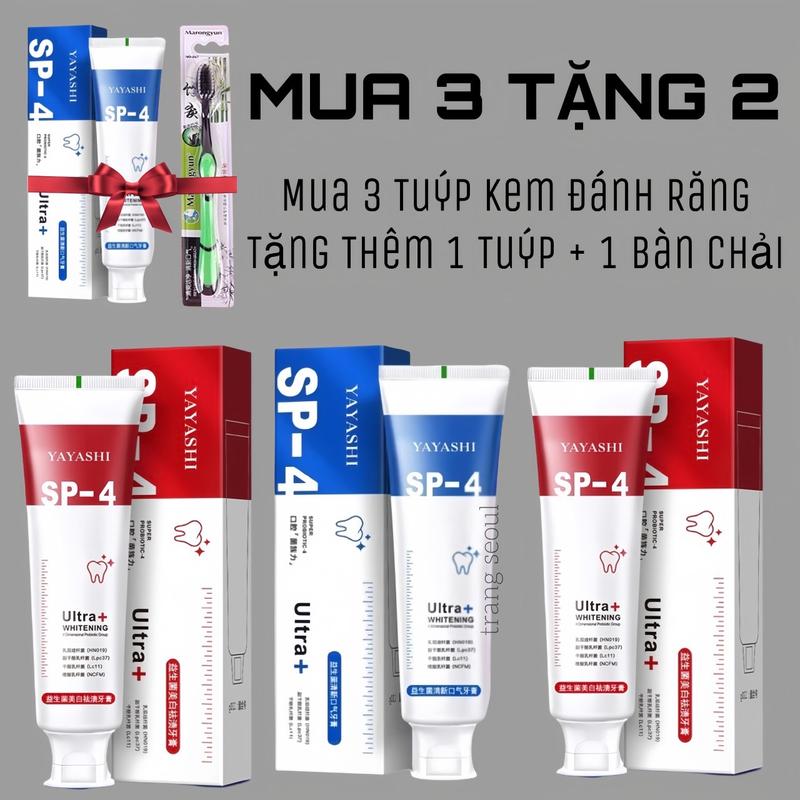 Mua 3 Tặng 2 Mua 3 Tuýp Kem Đánh Răng SP-4 Mỗi Tuýp 120gr Tặng Thêm 1 Tuýp Kem Đánh Răng Kèm 1 Bàn Chải Than Hoạt Tính Kem Đánh Răng Giúp Làm Sạch Các Mảng Bám Cải Thiện Tình Trạng Răng Ố Vàng Giúp Răng Sáng Và Hơi Thở Thơm Mát