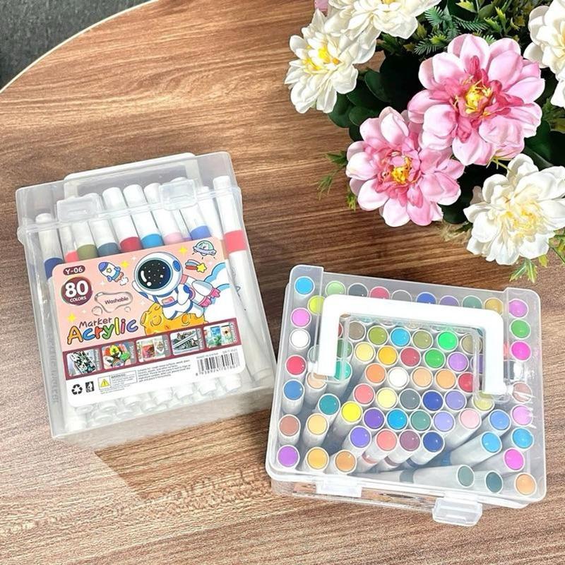Hộp 80 bút màu Acrylic Marker - Thân bút to, ngòi to - Mực cao cấp, tăng thêm 90% mực - Vẽ trên mọi chất liệu, không lem, vẽ chồng màu tốt 0