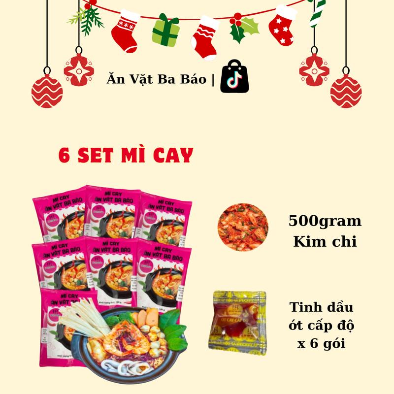 COMBO 6 SET MÌ CAY ĂN VẶT BA BÁO CỐT PHA SẴN CHUẨN VỊ QUÁN KÈM 500G KIM CHI , Ớt cấp độ( 1 gói gồm mì + súp) mì cay Kimchi Vị Chua Miến