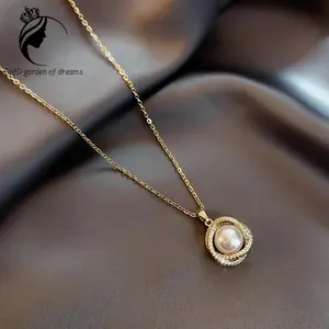 Dilapisi emas 18 karat Kalung mutiara imitasi, baja titanium, tidak kehilangan warna XL-10-103