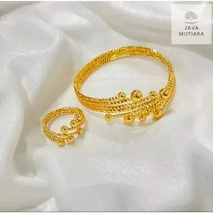 PERHIASAN WANITA GELANG TANGAN FREE CINCIN TITANIUM MOTIF KERONCONG BOLA-BLOA TERBARU MEWAH