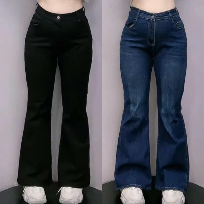 Quần Ống Loe Jean Bigsize Nữ, Lưng Cạp Cao Tôn Dáng, Chất Vải Jeans Co Giản Tốt, Màu Xanh- Đen Cho Nữ Chuppy (50-93Kg)- Q542 Q545