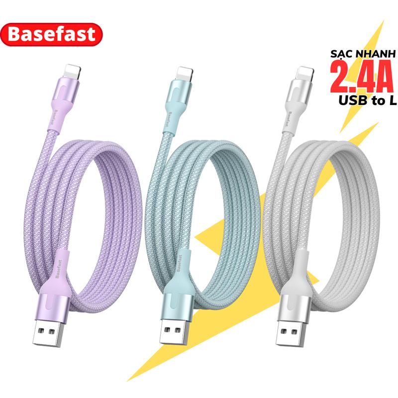  Cáp sạc nhanh iphone Basefast dây bọc dù siêu bền chống đứt gãy dùng cho iP 8 x xmax 11 12 13 Sạc Điện Thoại 