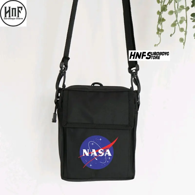 Tas Selempang Mini Nasa / Slingbag Pria Nasa / Tas Distro / Kanvas / Hitam 1