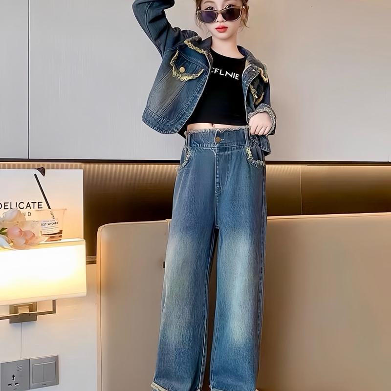 BJ[15-50kg] Quần Jean với áo khoác Jean siêu sành điệu cho bé set đồ  bé gái