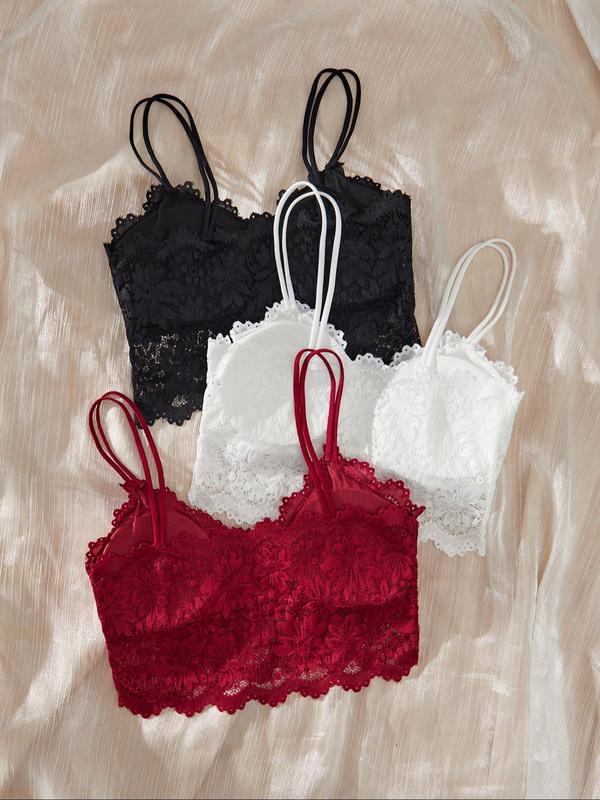 Women's Floral Lace Scallop Trim Wireless Bra Set, Lingerie for Women, Soft Comfy Breathable Push Up Lingerie Top for Daily Wear, Lingeries for All Seasons 5