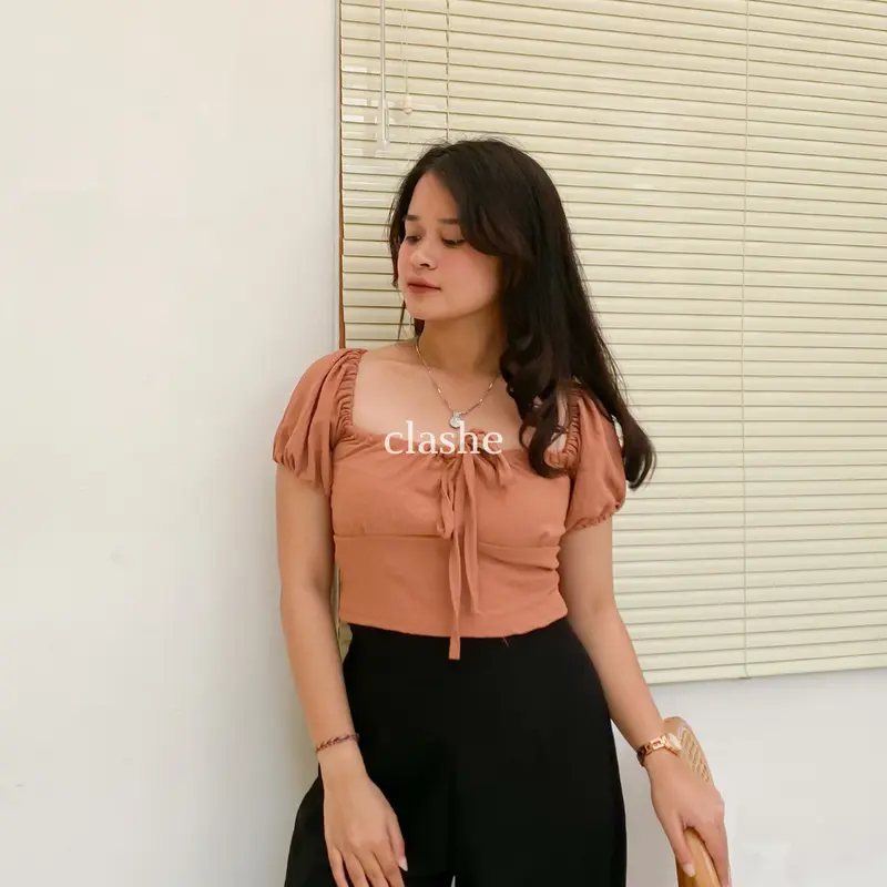 Baju Crop Wanita Atasan Lengan Pendek Crinkle Airflow Anti Lecek Korean Style Kekinian Terbaru Ootd Dea Top by Clashe 6