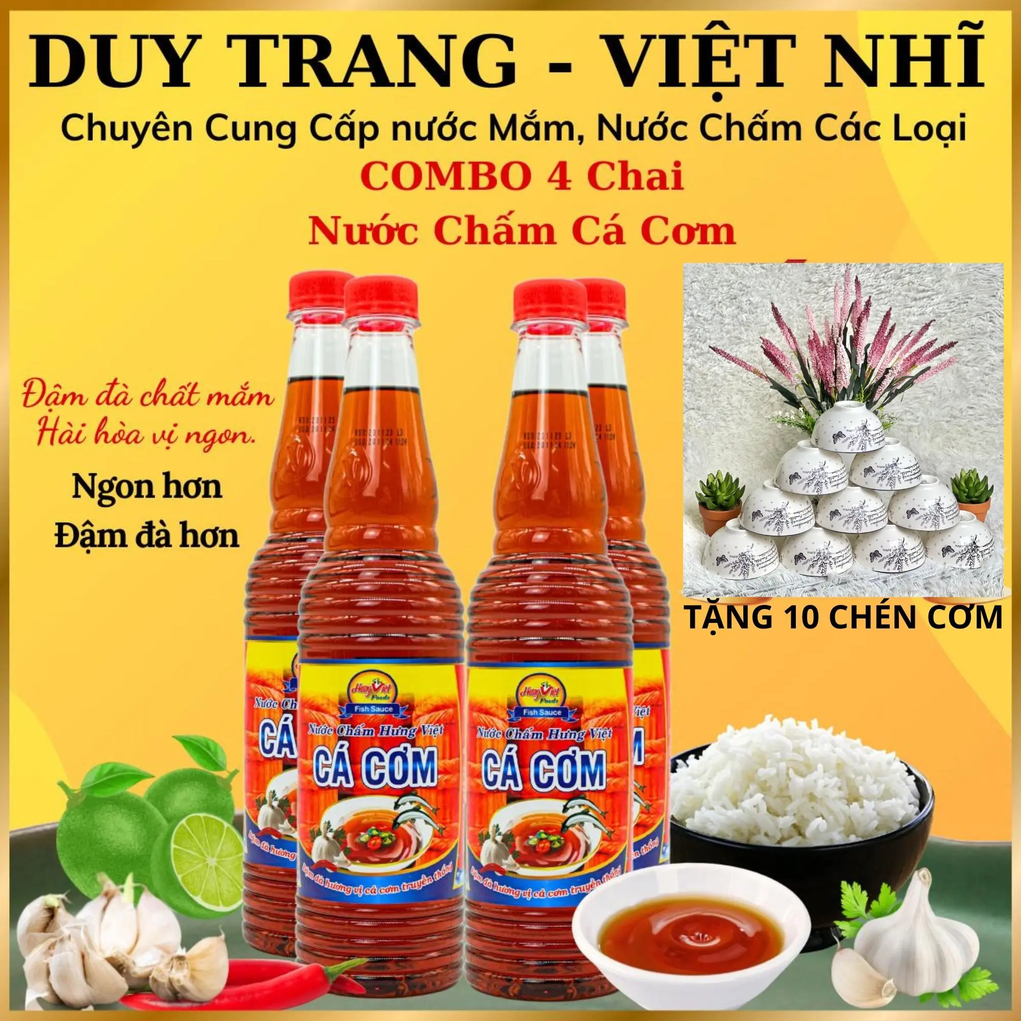 Combo 4 chai, nước chấm cá cơm truyền thống+ ( Tặng 10 Chén Hoa )