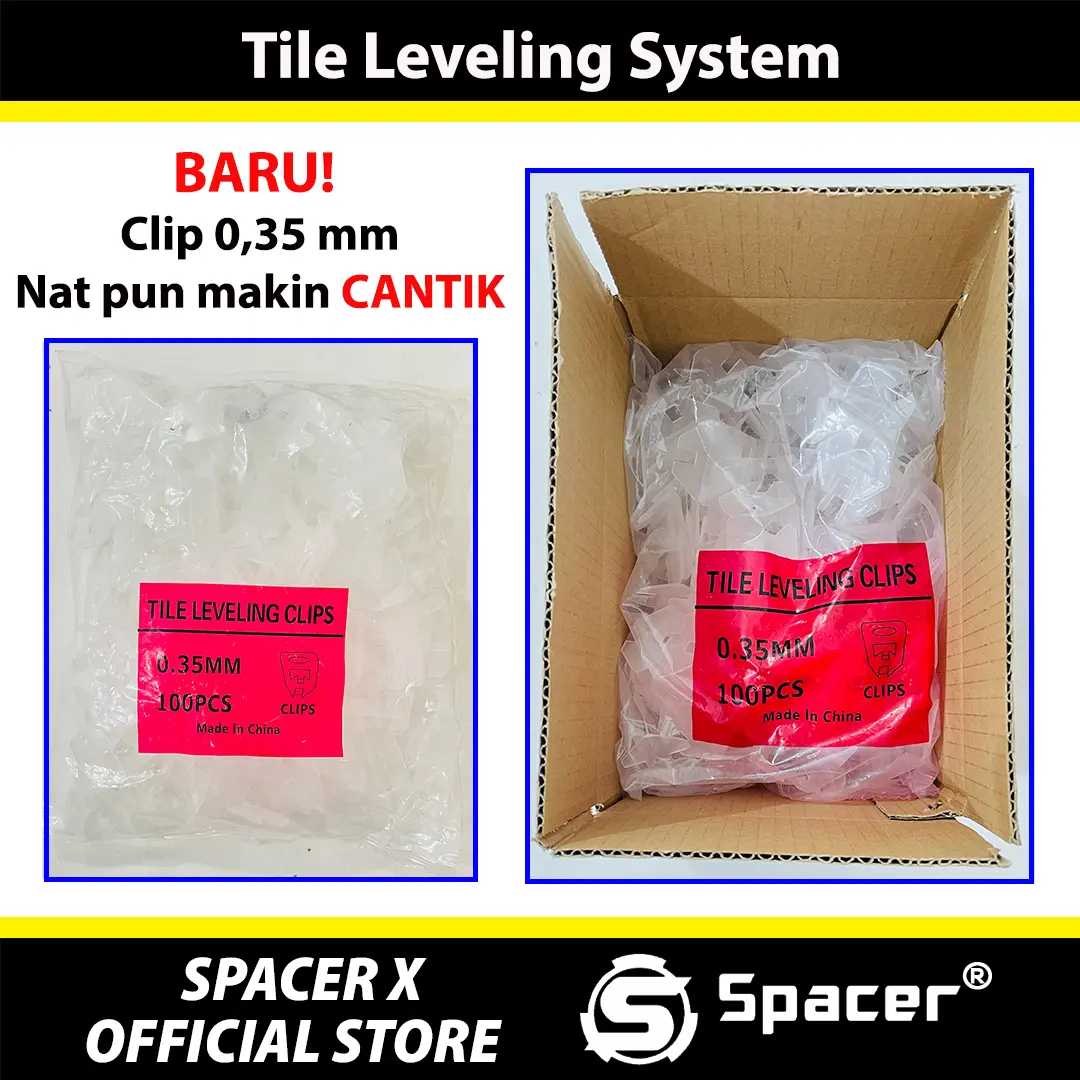 0,35 mm 0,5 mm 1 mm 1,5 mm 2 mm 3 mm Clip Tile Leveling System Alat Perata Pasang Nat Keramik Klip Nat Granit